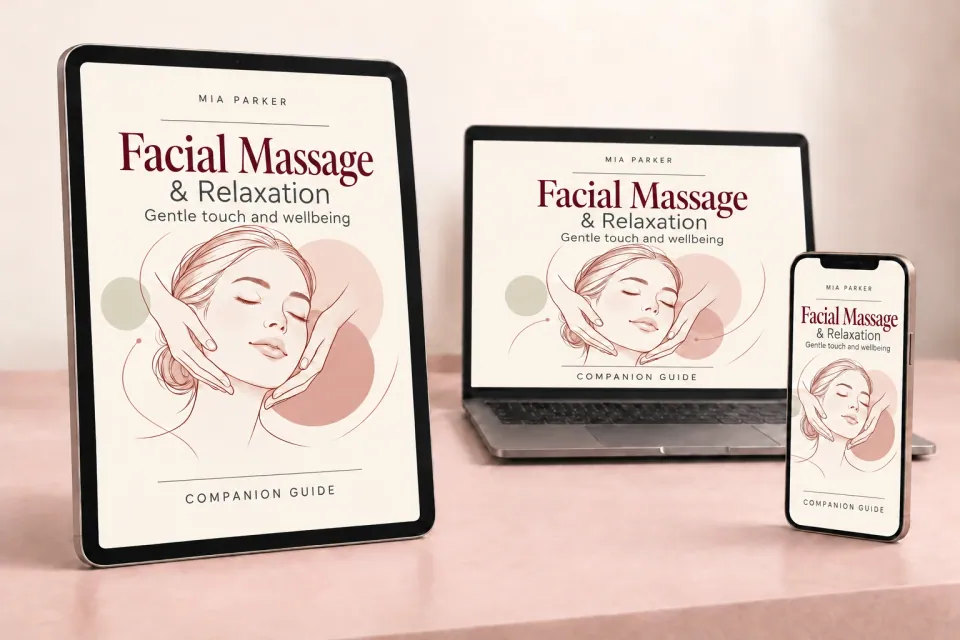 Product preview of the guide: Facial Massage & Relaxation on a tablet, computer and phone